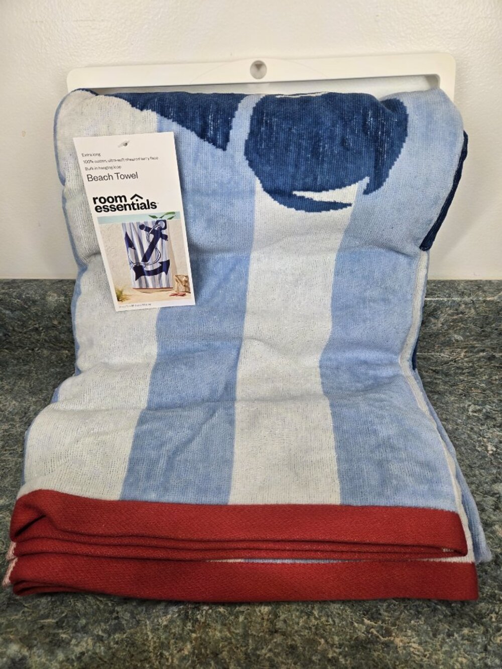 Room Essentials Anchor Nautical Striped Oversized Beach Towel 36x72 100% Cotton